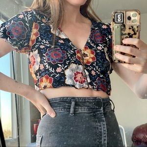 Button down crop top in floral print